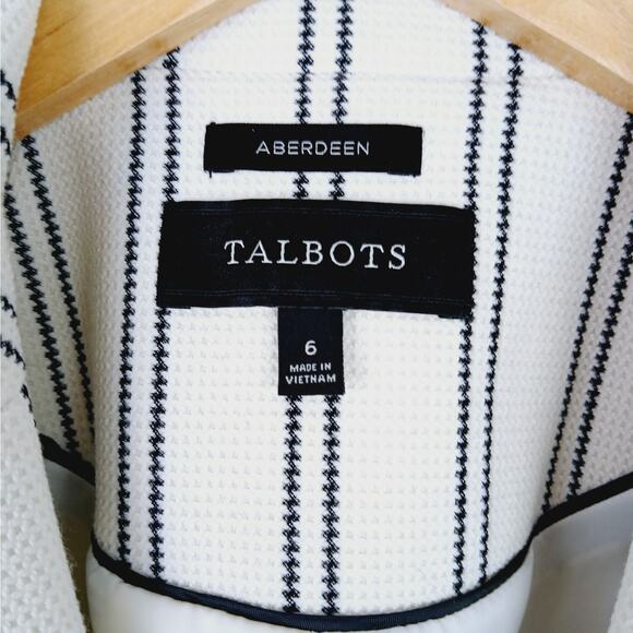 TALBOTS SZ 6 ABERDEEN KNIT BLAZER - TEXTURED PONTE - STRIPE Cream Blue - Picture 4 of 7